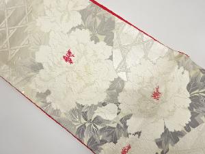 アンティーク　籠目に牡丹模様織り出し袋帯（材料）